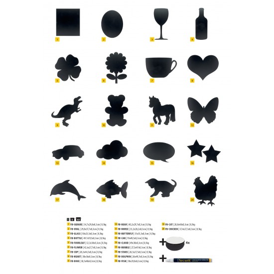 Tabule Securit Silhouette BOARD SQUARE 35x30cm na popis křídou na stěnu + popisovač Tabule Securit Silhouette BOARD SQUARE 35x30cm na popis křídou na stěnu + popisovač