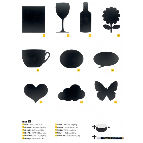 Tabule Securit Silhouette BOARD SQUARE 35x30cm na popis křídou na stěnu + popisovač Tabule Securit Silhouette BOARD SQUARE 35x30cm na popis křídou na stěnu + popisovač