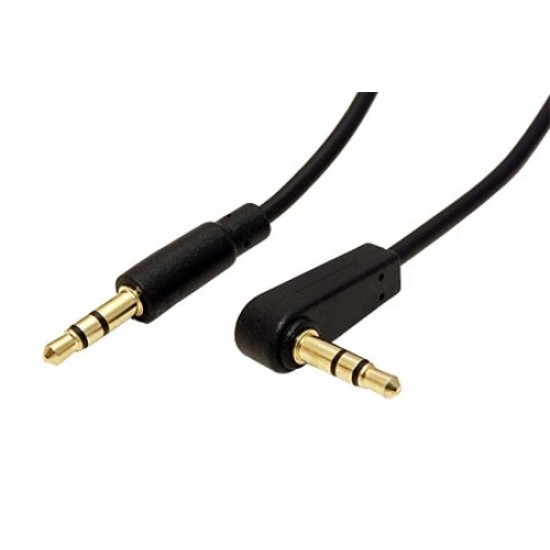 Kábel jack 3,5M - jack 3,5M lomený konektor 90°, 1,5m, černý Kábel jack 3,5M - jack 3,5M lomený konektor 90°, 1,5m, černý