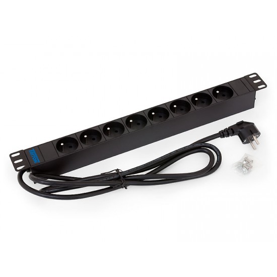 Rozvodný panel Triton 19" 1U; 8 x zásuvka podle ČSN, max. 16 A; kabel 3 x 1,5 mm, 2 m + zástrčka univerzál CZ-DE max. 16