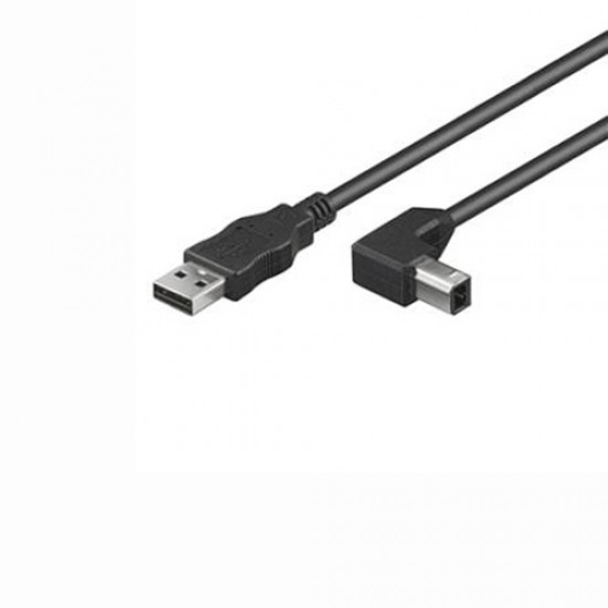 Kábel USB 2.0 A-B 2m, černý, 90° konektor Kábel USB 2.0 A-B 2m, černý, 90° konektor