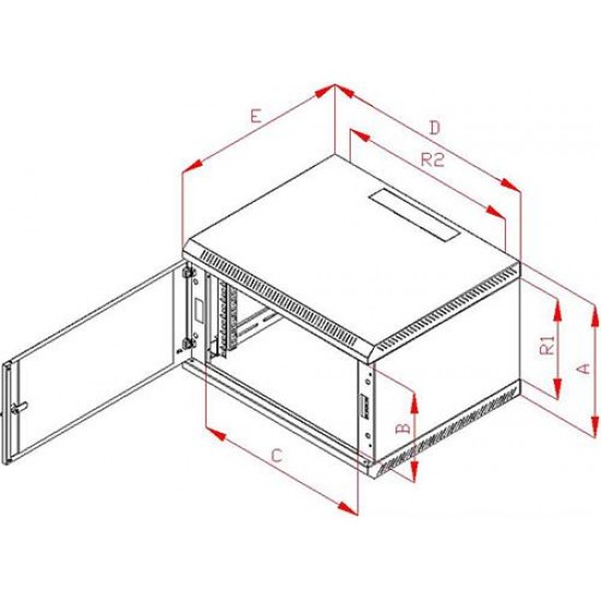 Rack Triton 19" jednodílný 15U/600mm prosklené dveře, šedý Rack Triton 19" jednodílný 15U/600mm prosklené dveře, šedý