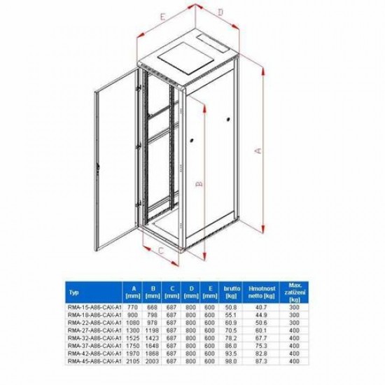 Rack Triton 19'' stojanový 27U/800x600 prosklené dveře, šedý Rack Triton 19'' stojanový 27U/800x600 prosklené dveře, šedý