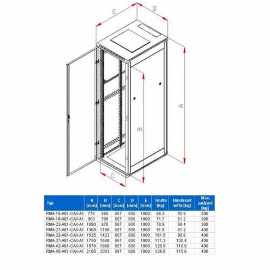 Rack Triton 19'' stojanový 42U/800x1000 prosklené dveře, šedý Rack Triton 19'' stojanový 42U/800x1000 prosklené dveře, šedý
