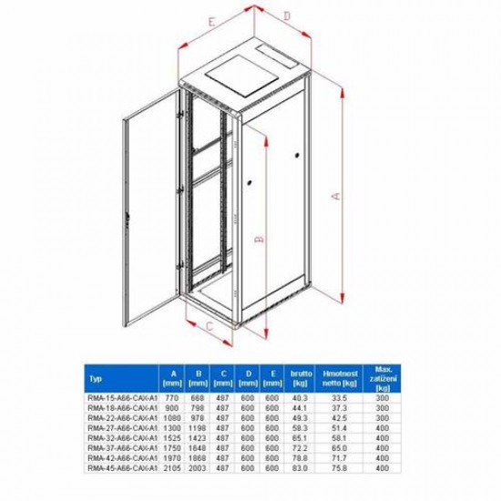 Rack Triton 19'' stojanový 22U/ 600x600 prosklené dveře, šedý Rack Triton 19'' stojanový 22U/ 600x600 prosklené dveře, šedý