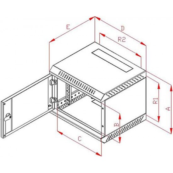 Rack Triton 10" jednodílný 9U/260mm prosklené dveře, šedý Rack Triton 10" jednodílný 9U/260mm prosklené dveře, šedý