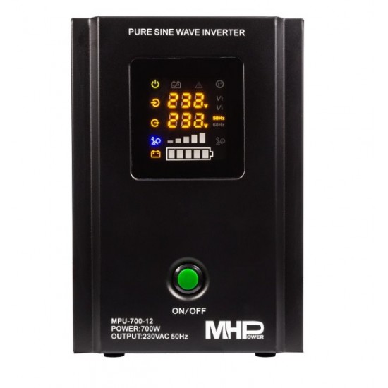 Napäťový menič MHPower MPU-700-12 12V/230V, 700W, funkce UPS, čistý sinus