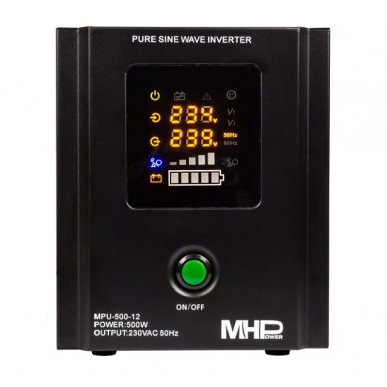 Napäťový menič MHPower MPU-500-12 12V/230V, 500W, funkce UPS, čistý sinus