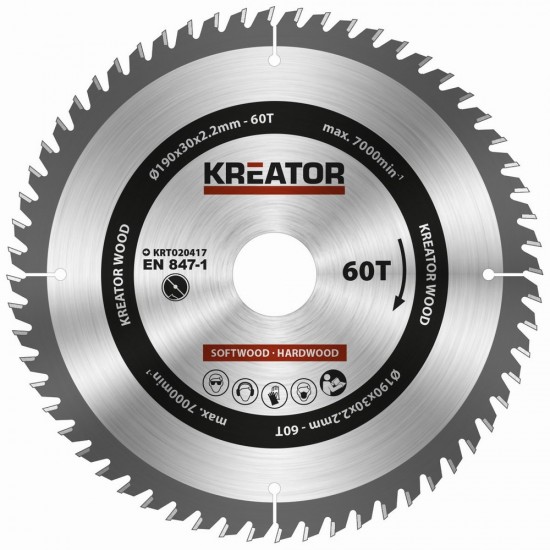 Pílový kotúč Kreator KRT020417 na drevo 190mm, 60T Pílový kotúč Kreator KRT020417 na drevo 190mm, 60T