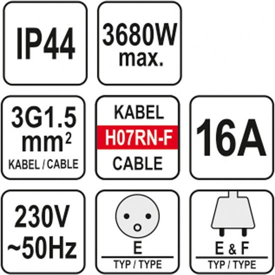 Predlžovací kábel Yato YT-81162 20m, 3 zásuvky Predlžovací kábel Yato YT-81162 20m, 3 zásuvky