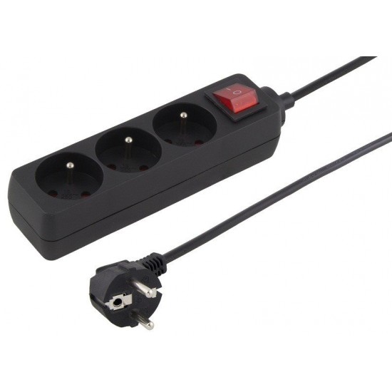 Kábel PremiumCord predlžovací prívod 230V 2m 3 zásuvky + vypínač, čierny