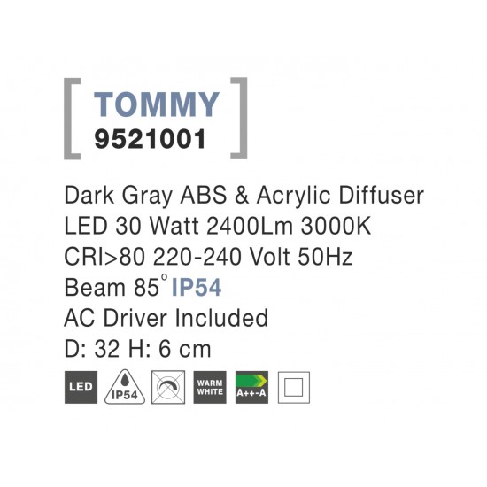 Svietidlo Nova Luce TOMMY R TOP GREY stropné, IP 54, 30 W Svietidlo Nova Luce TOMMY R TOP GREY stropné, IP 54, 30 W