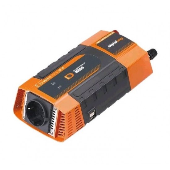 Napäťový menič Carspa PID600-12, 12V/230V+2xUSB 600W, modifikovaná sinus, digitální display, vhodný do auta