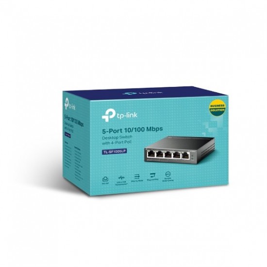 Switch TP-Link TL-SF1005LP 5x LAN, 4xPoE+, 41W, dosah 250m, kov Switch TP-Link TL-SF1005LP 5x LAN, 4xPoE+, 41W, dosah 250m, kov