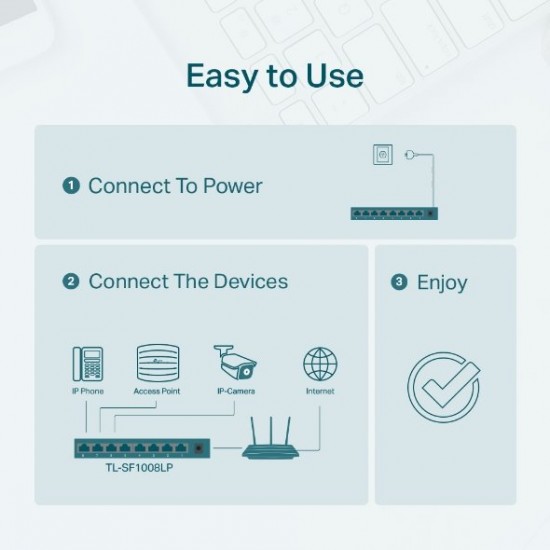 Switch TP-Link TL-SF1008LP 8x LAN, 4xPoE+, 41W, dosah 250m, kov Switch TP-Link TL-SF1008LP 8x LAN, 4xPoE+, 41W, dosah 250m, kov