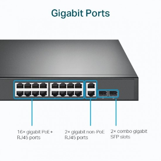 Switch TP-Link TL-SG1218MP 18x Lan, 16x PoE+, 2x SFP Combo, 250W