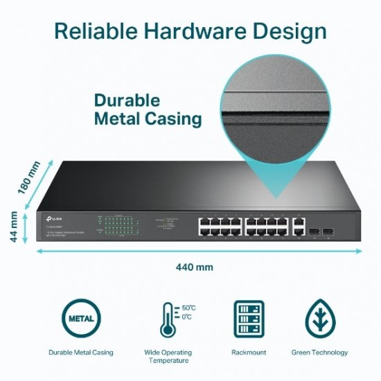 Switch TP-Link TL-SG1218MP 18x Lan, 16x PoE+, 2x SFP Combo, 250W