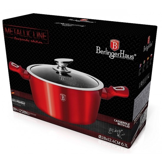 Hrniec Berlingerhaus BH-1258 Burgundy Metallic Line s mramorovým povrchom a pokrievkou 28 cm