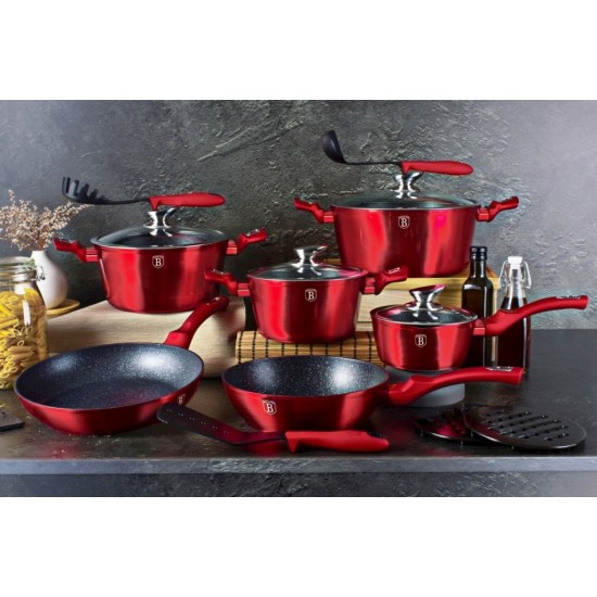 Hrniec Berlingerhaus BH-1258 Burgundy Metallic Line s mramorovým povrchom a pokrievkou 28 cm